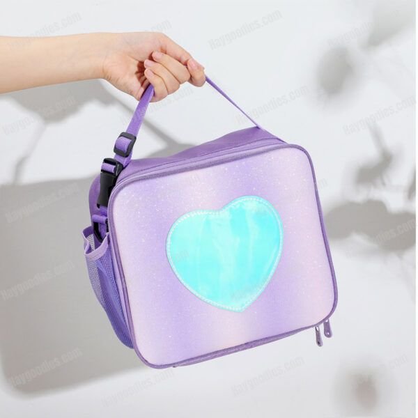 Holographic Heart Patch Lunch Bag