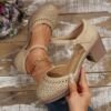 Retro Hollow Buckle Summer Heels