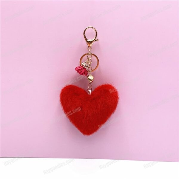 Plush Fur Heart Shaped Keychain – Various Colours