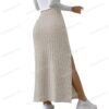 543537195 High-Waist Side-Slit Knitted Skirt – Slim Fit, Soft Stretch