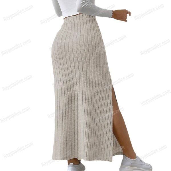 543537195 High-Waist Side-Slit Knitted Skirt – Slim Fit, Soft Stretch