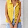 543513423 Raw Hem Sleeveless Denim Jacket-S to 5XL