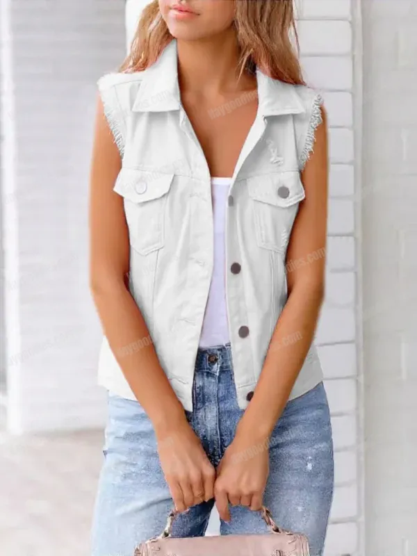 543513428 Raw Hem Sleeveless Denim Jacket-S to 5XL