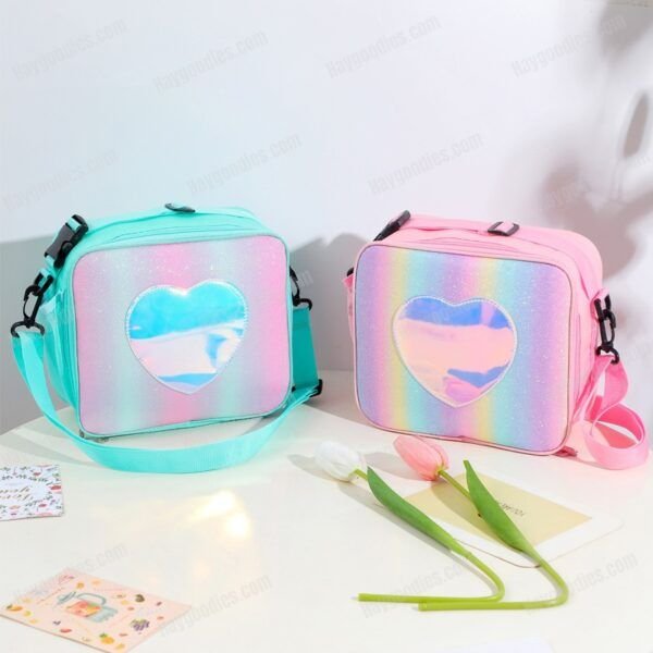 Holographic Heart Patch Lunch Bag