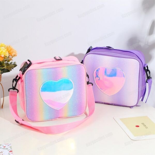 Holographic Heart Patch Lunch Bag