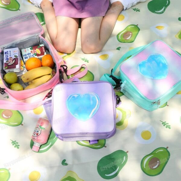 Holographic Heart Patch Lunch Bag