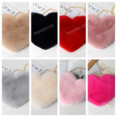 Heart Shaped Fuzzy Shoulder Bag - Various Colours