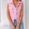 543513416 Raw Hem Sleeveless Denim Jacket-S to 5XL