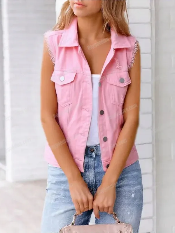 543513416 Raw Hem Sleeveless Denim Jacket-S to 5XL