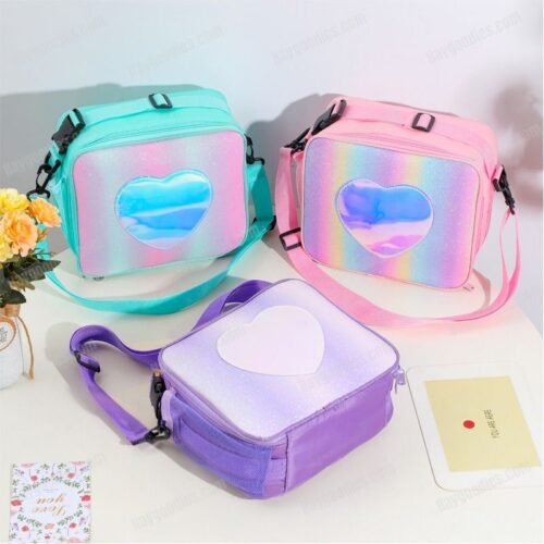 Holographic Heart Patch Lunch Bag