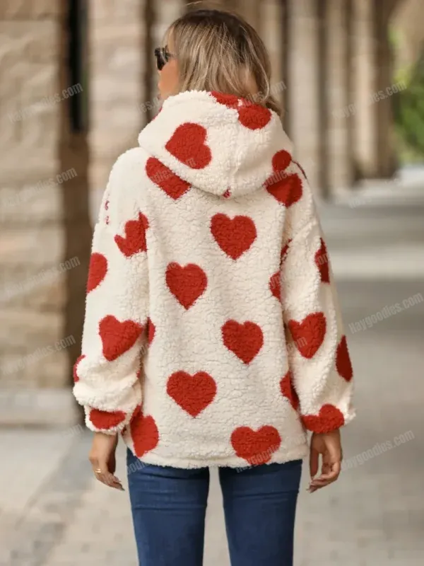 543341569 Heart Pattern Fleece Hoodie
