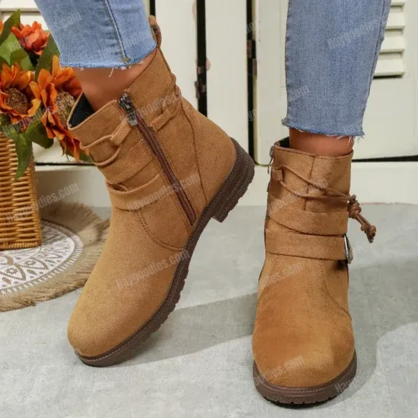 543270735 Women’s Belt Buckle Chelsea Boots – Suede, Low Heel (EU 36–43)