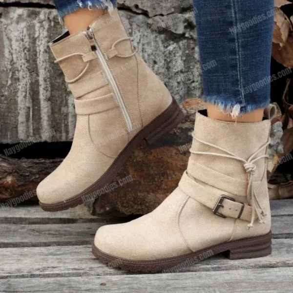 543270734 Women’s Belt Buckle Chelsea Boots – Suede, Low Heel (EU 36–43)