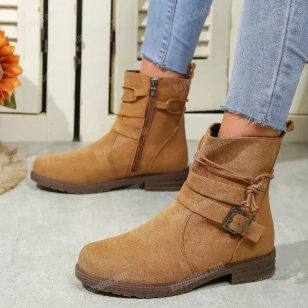 543270733 Women’s Belt Buckle Chelsea Boots – Suede, Low Heel (EU 36–43)