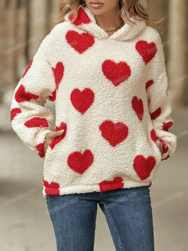 543341565 Heart Pattern Fleece Hoodie