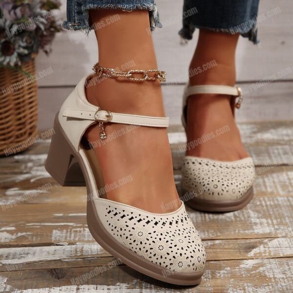 Retro Hollow Buckle Summer Heels