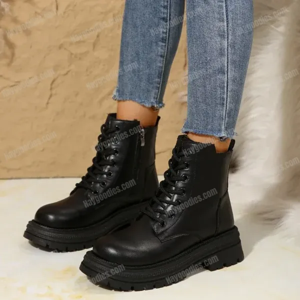 Women's Chunky Combat Lace-Up Boots – Black & Off-White