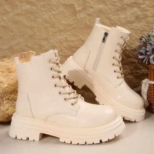 Women's Chunky Combat Lace-Up Boots – Black & Off-White