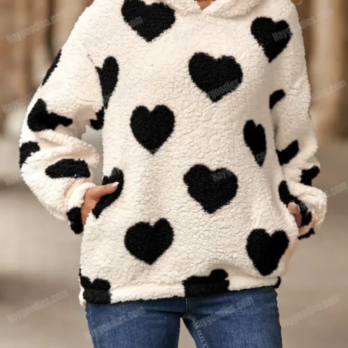 Heart Pattern Fleece Hoodie