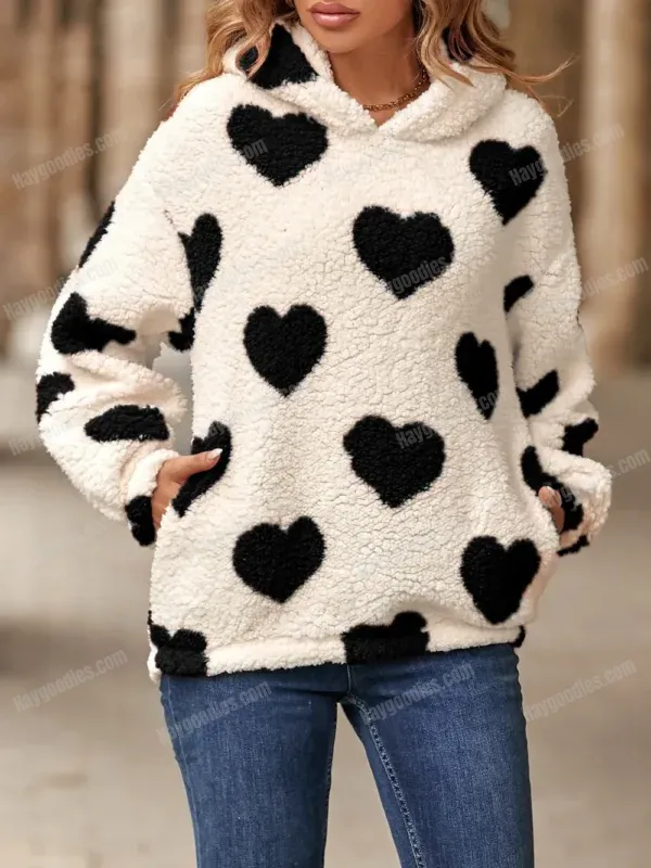543341562 Heart Pattern Fleece Hoodie