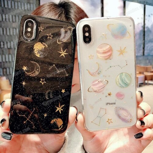 Glitter Space Planet iPhone Case – Black or Transparent