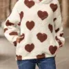 543341571 Heart Pattern Fleece Hoodie