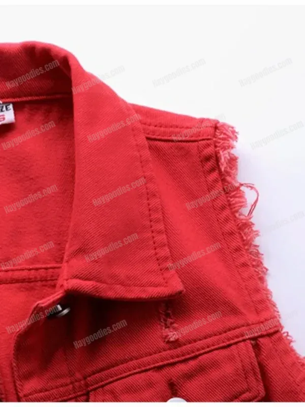 543513422 Raw Hem Sleeveless Denim Jacket-S to 5XL