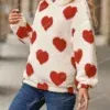 543341566 Heart Pattern Fleece Hoodie