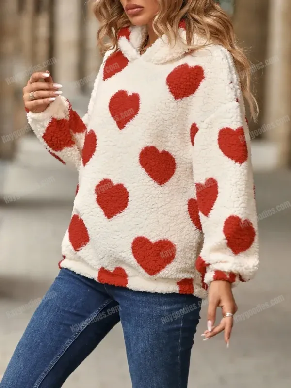 543341566 Heart Pattern Fleece Hoodie