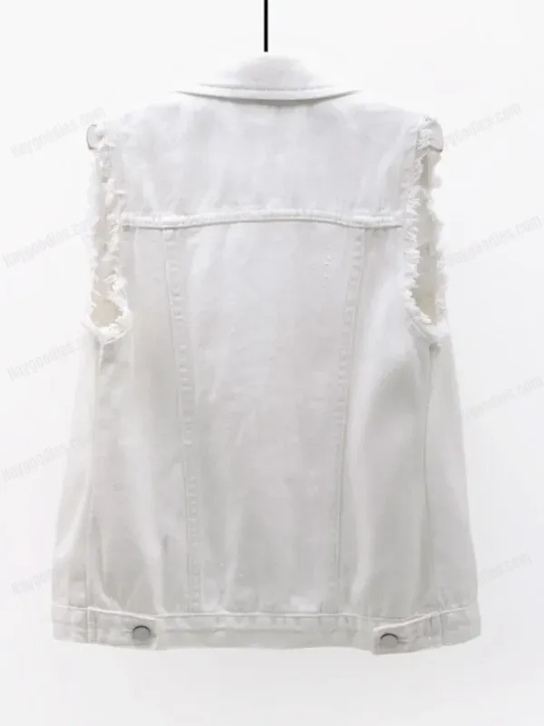 543513432 Raw Hem Sleeveless Denim Jacket-S to 5XL