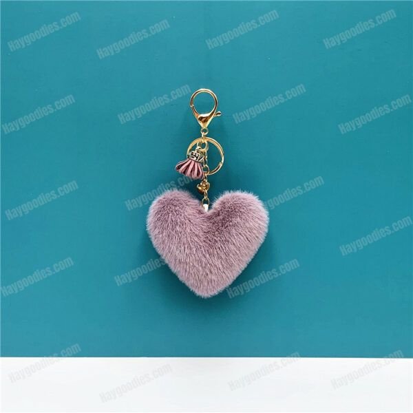 Plush Fur Heart Shaped Keychain – Various Colours