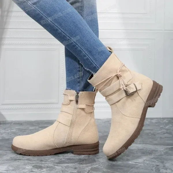 543270739 Women’s Belt Buckle Chelsea Boots – Suede, Low Heel (EU 36–43)