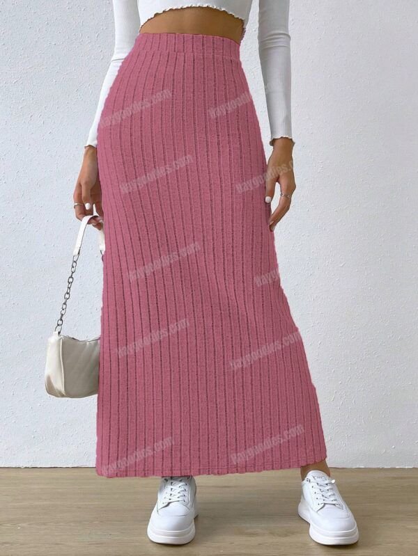543537191 High-Waist Side-Slit Knitted Skirt – Slim Fit, Soft Stretch
