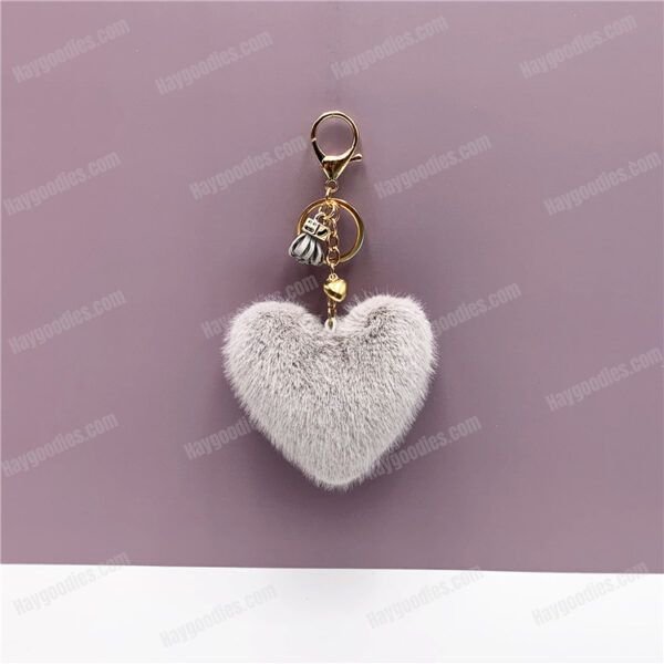 Plush Fur Heart Shaped Keychain – Various Colours