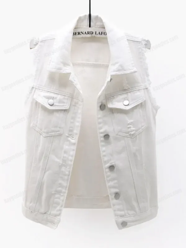 543513429 Raw Hem Sleeveless Denim Jacket-S to 5XL