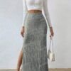 543537190 High-Waist Side-Slit Knitted Skirt – Slim Fit, Soft Stretch