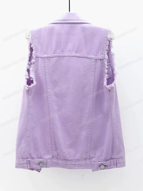 543513412 Raw Hem Sleeveless Denim Jacket-S to 5XL