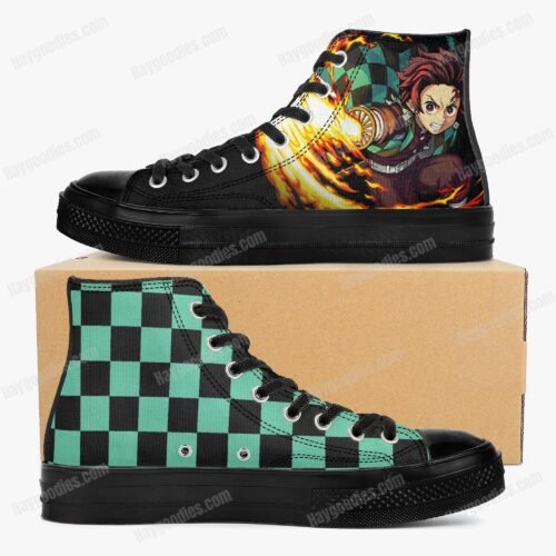 tanjiro-blk Custom Made Kamado Tanjiro High Top Canvas Shoes