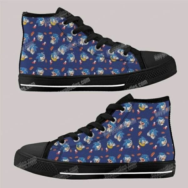 Sonic Pattern Kids High Top Canvas Shoes
