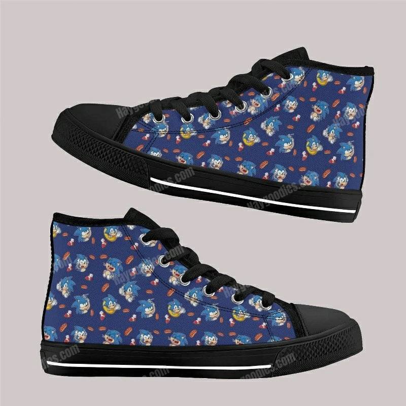 Sonic Pattern Kids High Top Canvas Shoes