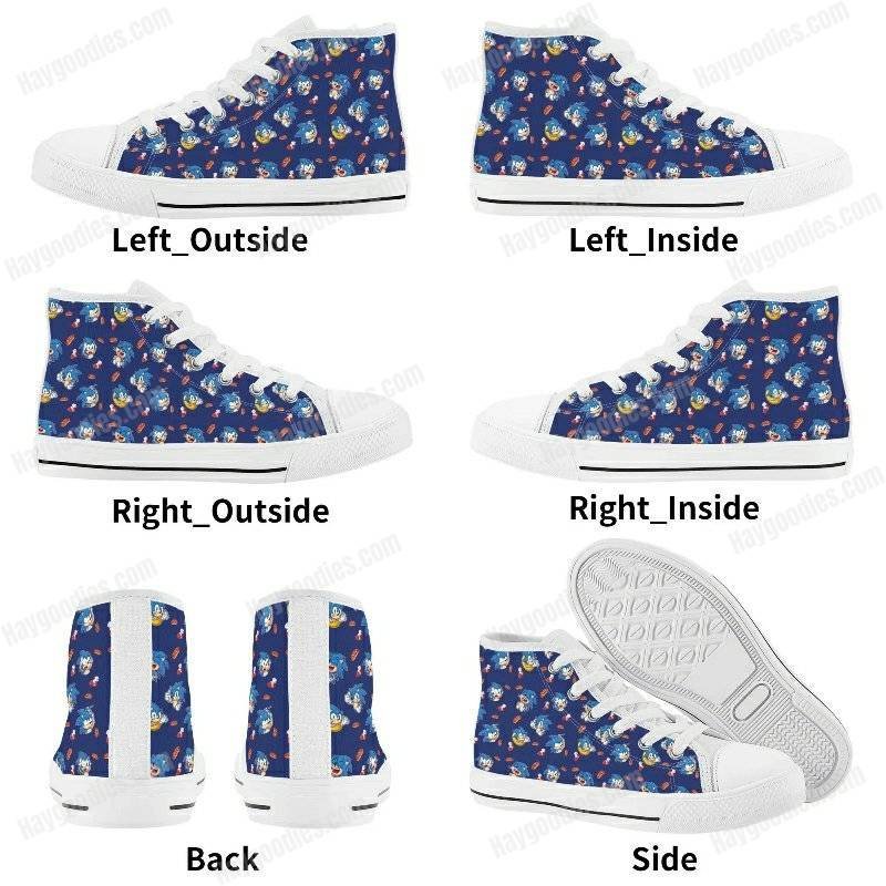 Sonic Pattern Kids High Top Canvas Shoes
