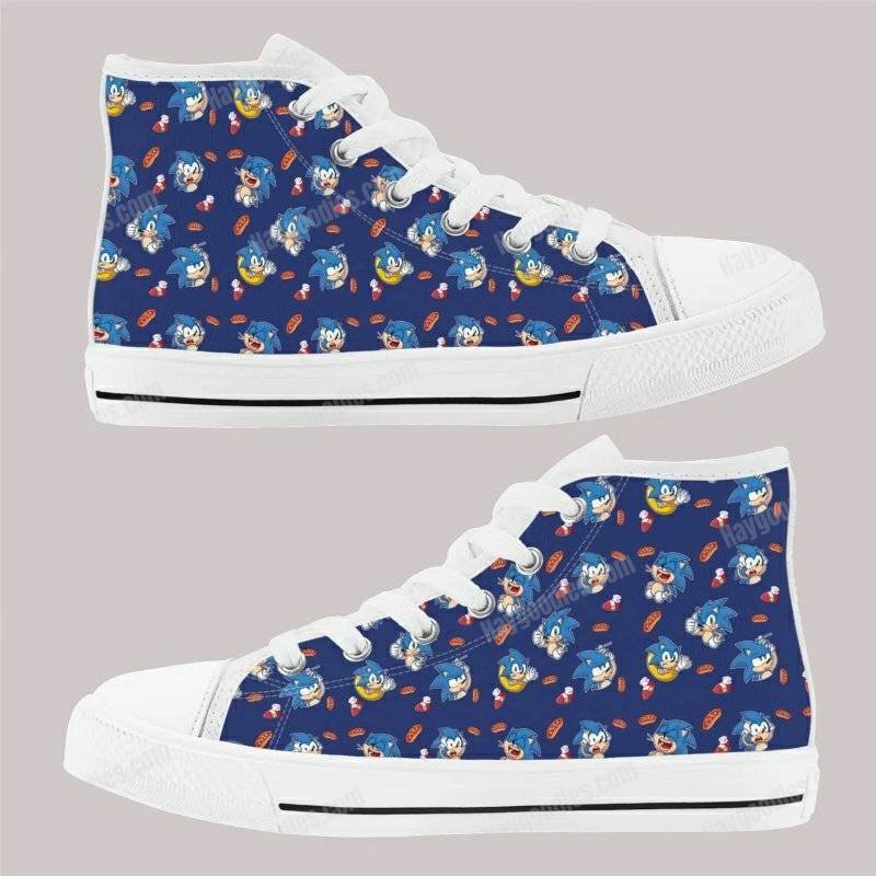 Sonic Pattern Kids High Top Canvas Shoes