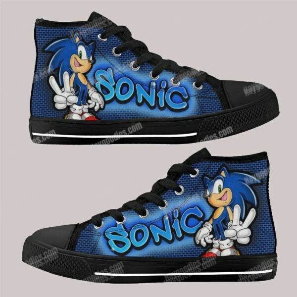 Custom Sonic the Hedgehog Kids’ High-Top Canvas Shoes – Black or White Sole