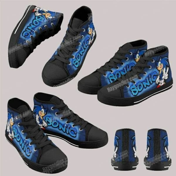 Custom Sonic the Hedgehog Kids’ High-Top Canvas Shoes – Black or White Sole