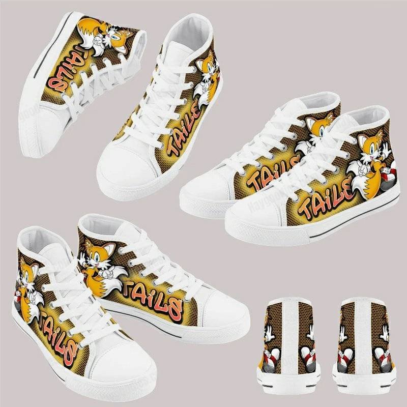 Tails Kids High Top Canvas Shoes – Black or White Sole Tails Kids High Top Canvas Shoes – Black or White Sole