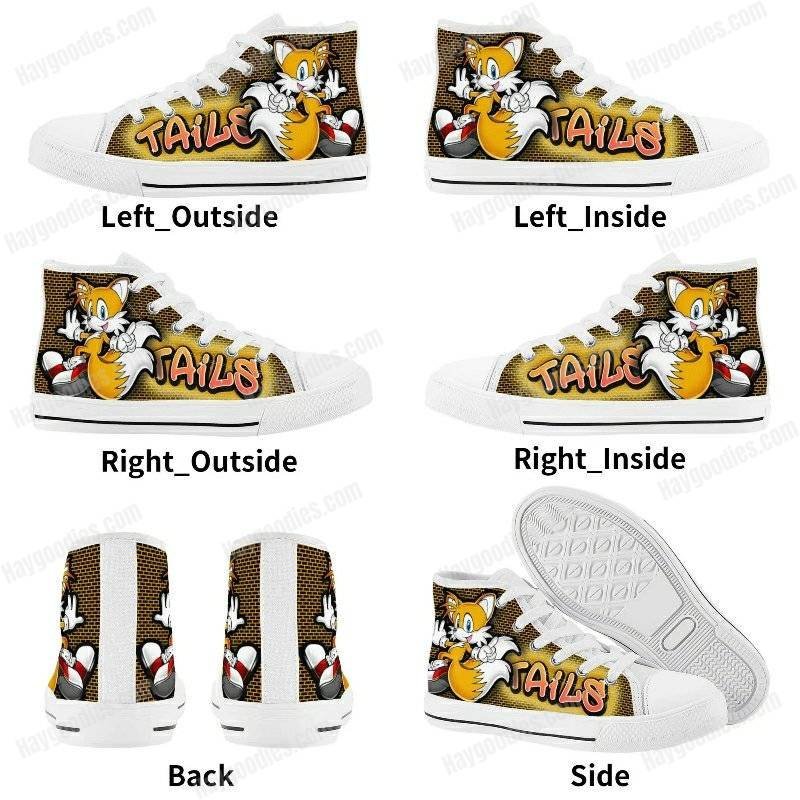 Tails Kids High Top Canvas Shoes – Black or White Sole Tails Kids High Top Canvas Shoes – Black or White Sole