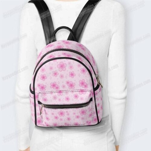 Kawaii Pink Sakura Cherry Blossoms PU Leather Backpack