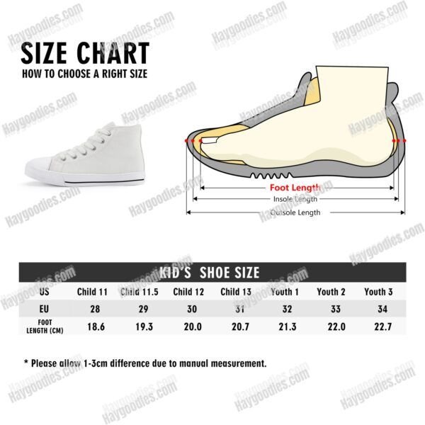 Kids High Top Canvas Shoes-Size Chart Kids High Top Canvas Shoes-Size Chart