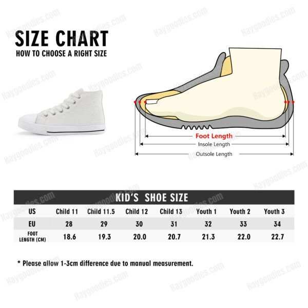 kidsshoessizechart Customisable Kids High-Top Canvas Shoes – Black | EU 28–34 (UK 10–2)