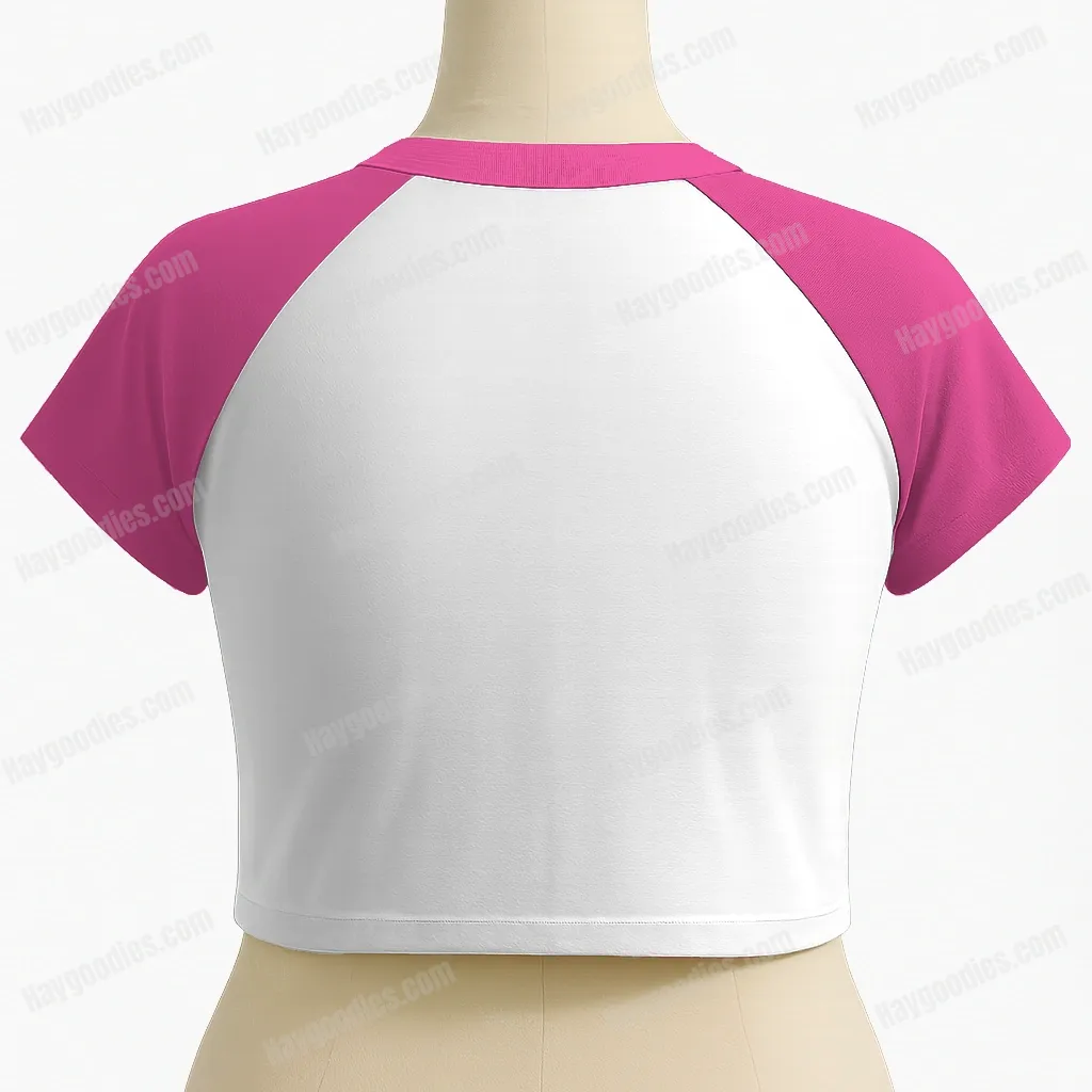 croptop-raglan-bimbobk Bimbo Hot Pink and White Crop Top - UK 8-26